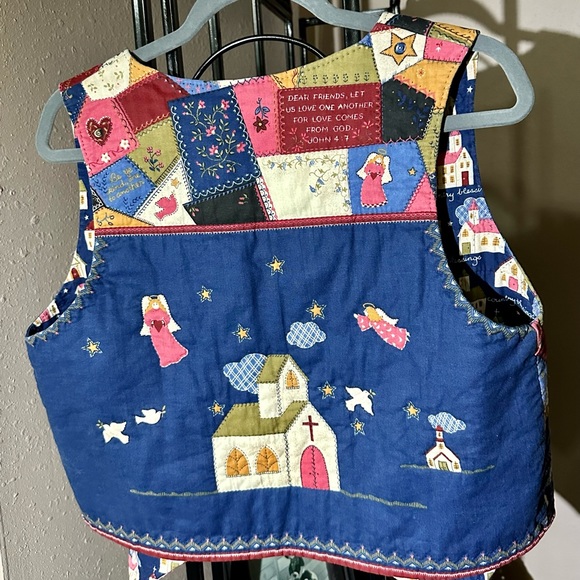 Country Blessings design fabric handmade, hand quilted vintage vest - Picture 3 of 8